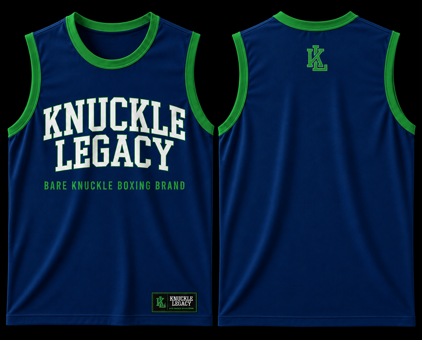 Knuckle Legacy dark blue ,white & green performance tank top