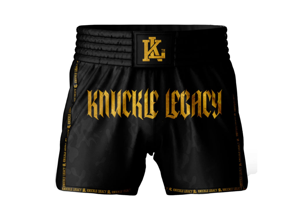 Knuckle Legacy Muay Thai Shorts – Gold Authority Edition