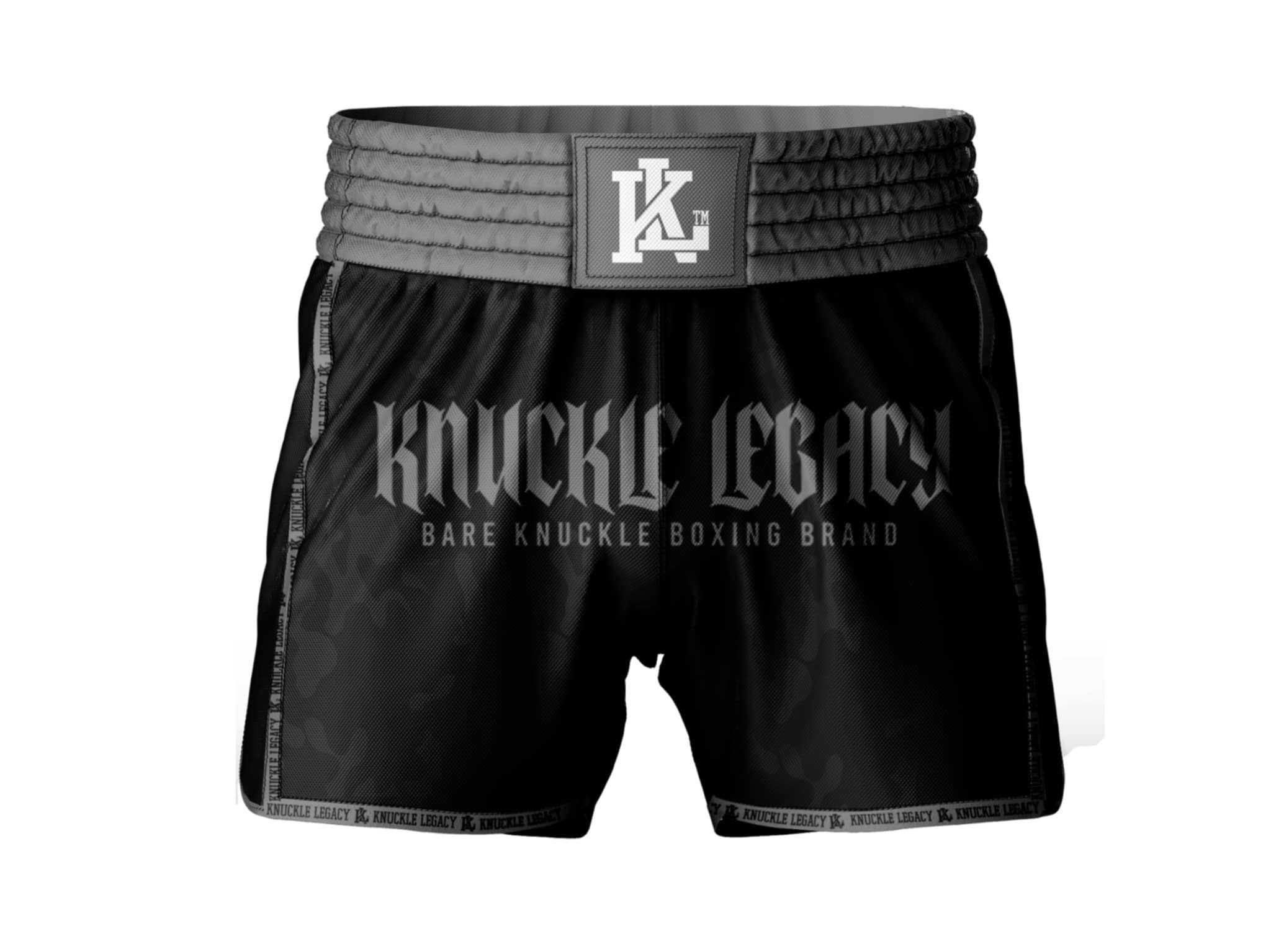 PRE ORDER- Knuckle Legacy Muay Thai Shorts – Stealth Grey Edition